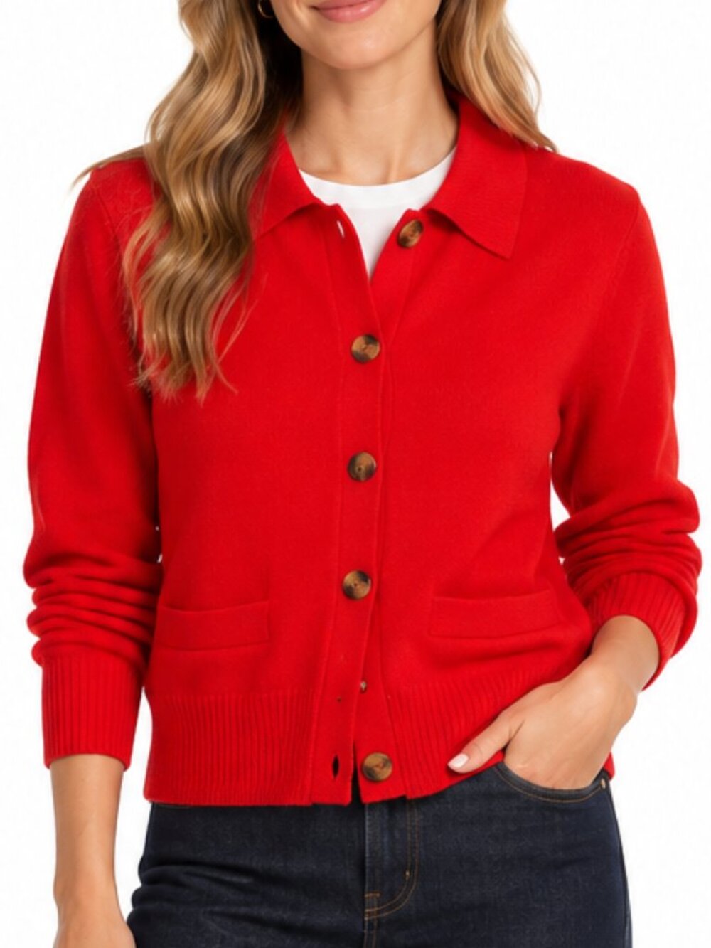 NWT Charter Club Cashmere Collared Button Down Cardigan XL Red Description Elev